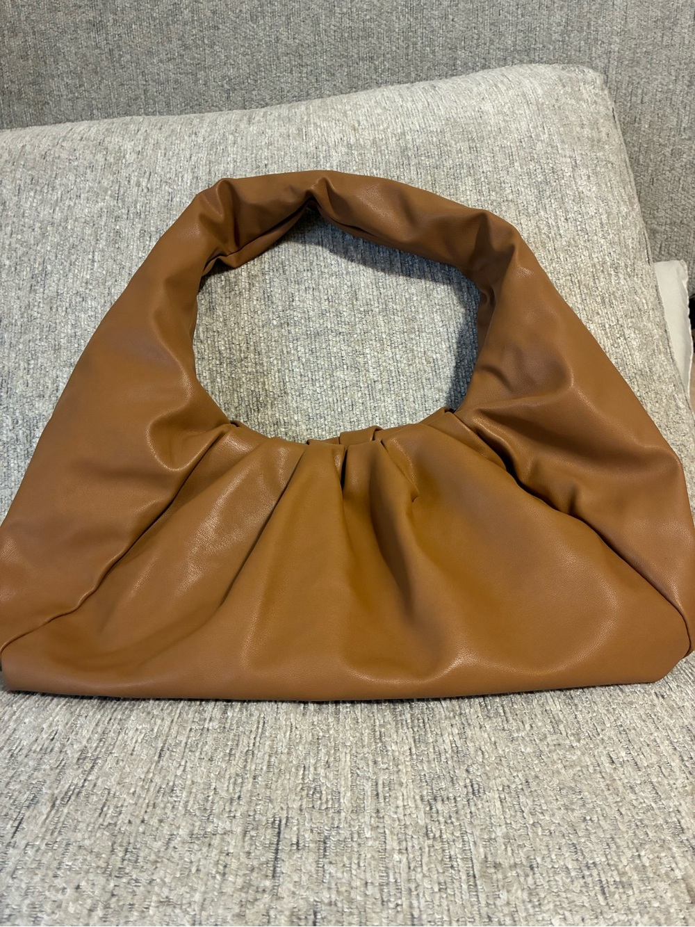 Gathered Shoulder Hobo Bag in Cognac